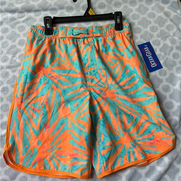 Other - Kids Tropical Swim Trunks - Orange and Blue